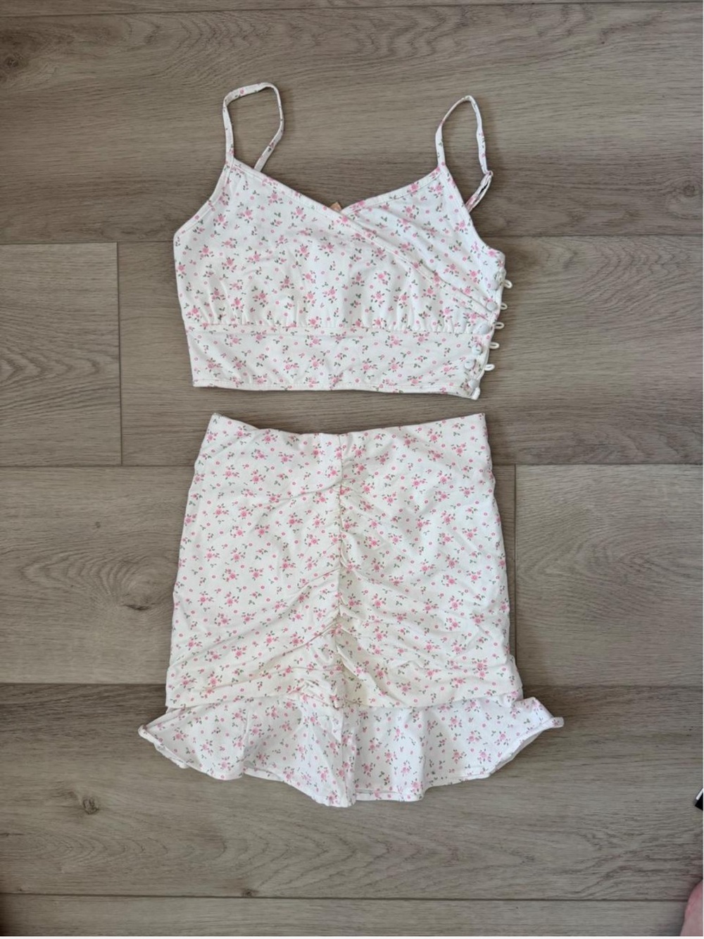 Tiger Mist White Mini Skirt with Pink Floral Print Set